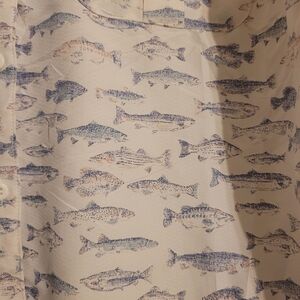 Eddie Bauer Shirt Cream, Blue And Blush Fish Print